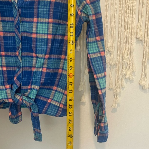 Button Down Tie-Front Laced Flannel Long Sleeve Sz L - Picture 6 of 6